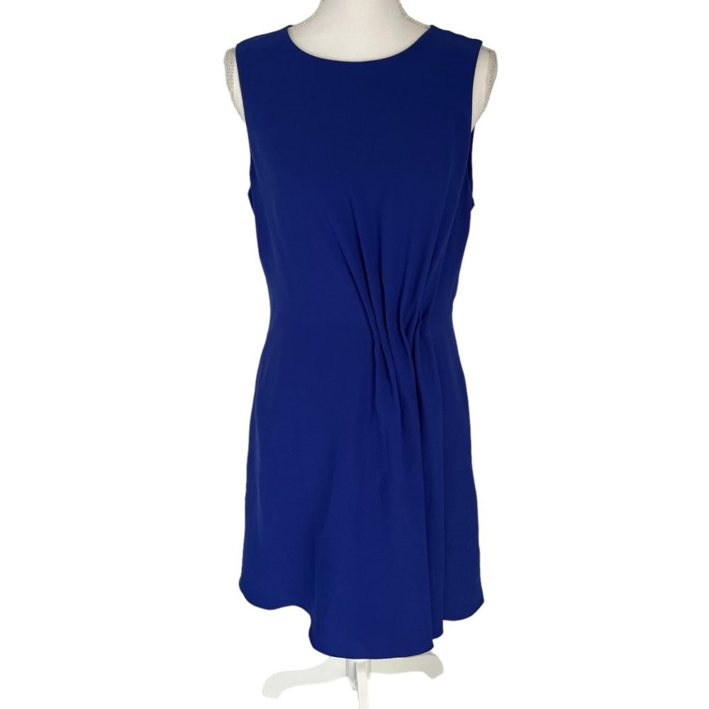 Reiss Nadia Blue Sleeveless Back Zip Ruched Front Pleated Dress 8
